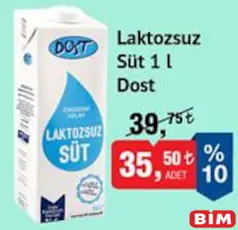 DOST LAKTOZSUZ SÜT 1 L
